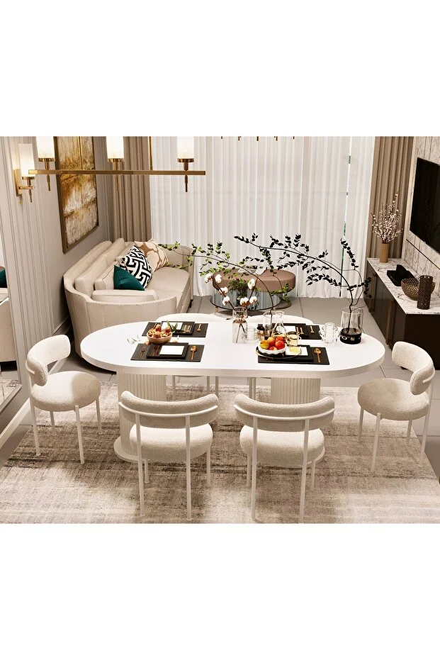 Veyron Teddy Sandalye 80x140 Yemek Masası Mutfak Masası 6 Sandalyeli Masa Sandalye Takım